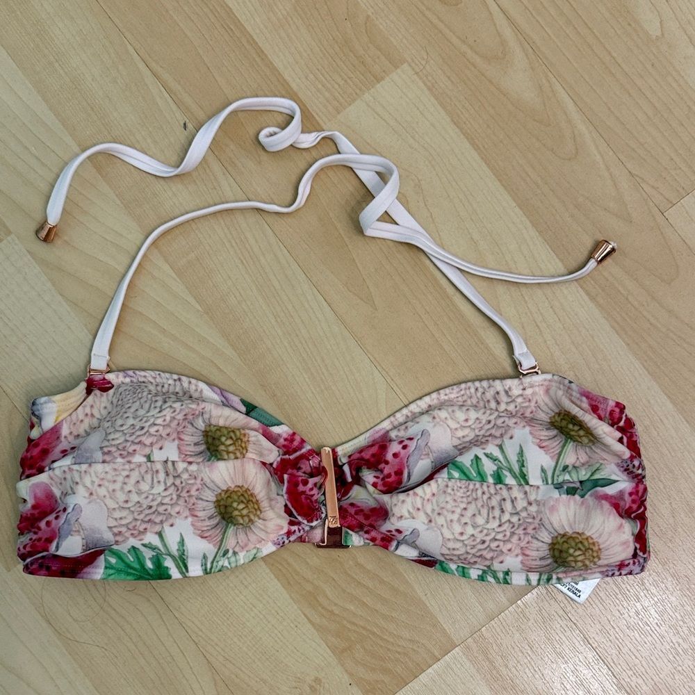 Ted Baker London Floral Bikini Top Rose Gold Details TB Size 4/US 10-12